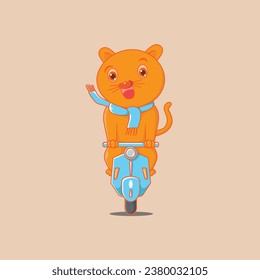 Cute Cat riding a Motorbike Vector Illustration