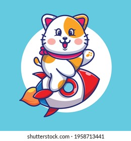 Cute cat riding rocket cartoon