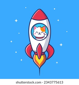 Cute Cat Riding Rocket Cartoon Vector Icon Illustration. Animal Science Icon Concept Isolated Premium Vector. Flat Cartoon Style