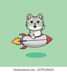 Cute cat riding rocket cartoon illustration