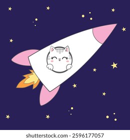Cute Cat Riding Rocket Cartoon Vector Icon Illustration. Animal Science Icon Concept Isolated Premium Vector. Flat Cartoon Style