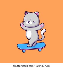 Cute Cat Riding With Skateboard Cartoon Vector Icons Illustration. Flat Cartoon Concept. Suitable for any creative project.