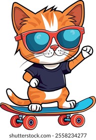 A cute cat riding a skateboard, perfect for children's books, posters, and other creative projects