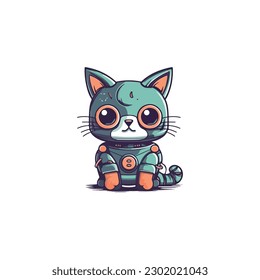 cute cat robot logo modern