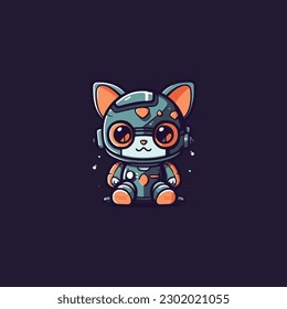 cute cat robot logo modern