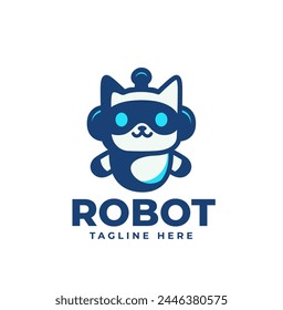 Cute cat robot mascot character illustration logo