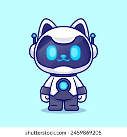 Cute Cat Robot Standing Cartoon Vector Icon Illustration. Animal Technology Icon Concept Isolated Premium Vector. Flat Cartoon Style