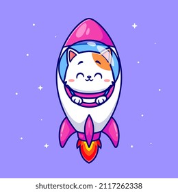 Cute Cat In Rocket Cartoon Vector Icon Illustration. Animal Technology Icon Concept Isolated Premium Vector. Flat Cartoon Style