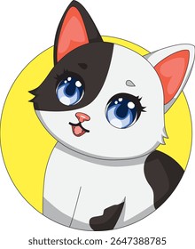 Gato bonito redondo adesivo vetor gatinho feliz