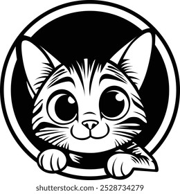 Cute Cat with Round Window Design Vector Art