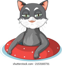 Cute Cat  In Rubber Ring Illustration