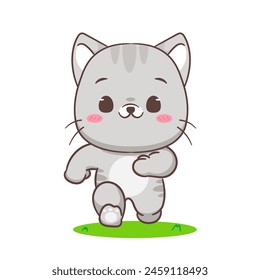 Cute cat running cartoon character. Adorable kawaii animals concept design. Hand drawn style vector illustration. Isolated white background.