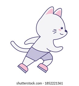 Cute Katze läuft einzeln auf weißem Hintergrund. Flaches Design für Poster oder T-Shirt. Vektorgrafik