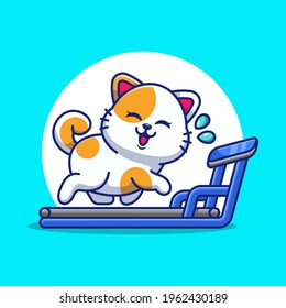 Cute cat running on the treadmill cartoon