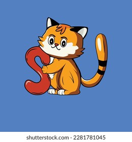 Cute cat with S Letter Vector Illustration