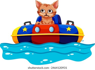 Cute cat sailing in a colorful toy boat