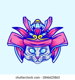Cute Cat with Samurai Helmet design illustration for kids
