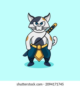 Cute cat samurai with sword character