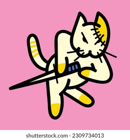 Cute Cat SamuraiAnimal Vector Illustration Icon