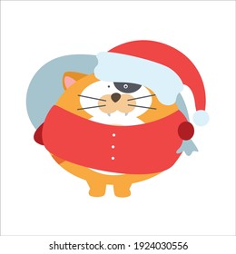 Cute cat santa claus traveling time character vector template design illustration