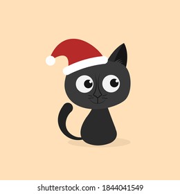 Cute cat in santa hat. Cartoon character. Vector illustration. Flat style	