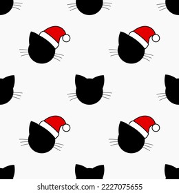 Un gato lindo en el patrón divertido de la Navidad de Papá Noel. Ilustración vectorial.