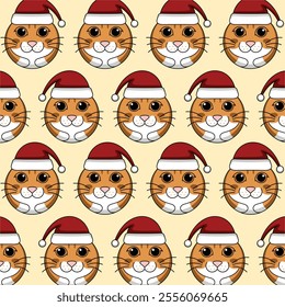 Cute Cat with santa hat pattern background for wallpaper and etc, vector design template perfect for christmas