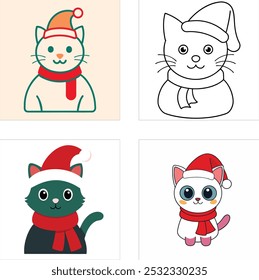 Cute cat with Santa hat and scarf, perfect for festive Christmas designs and prints.






