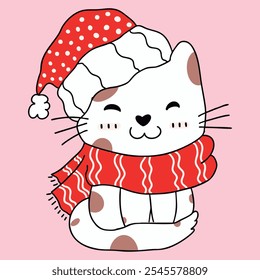 Cute Cat In Santa Hat And Scarf