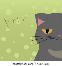 Cute Cat With A Sarcastic Look. Doodle Inscription Frrr. Green Bubble Background. Cute Flat Illustration For Cat Lovers