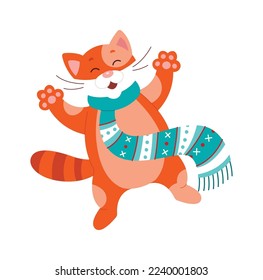 Cute cat in scarf flat icon Winter holiday
