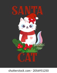 Cute cat with a scarf Santa pet gift for homies T-Shirt
