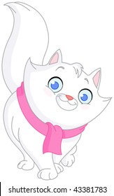 Cute cat with scarf walking