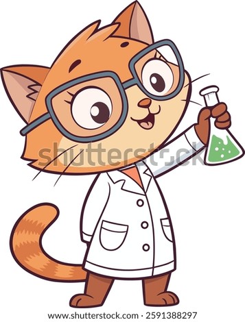 Cute Cat Scientist Cartoon Character Illustrations Isolated on a White Background