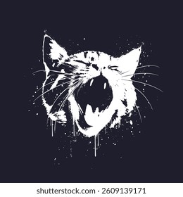 Cute Cat Screams In Grunge Or Graffiti Style