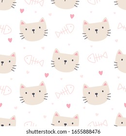 Cute cat seamless background repeating pattern, wallpaper background, cute seamless pattern background