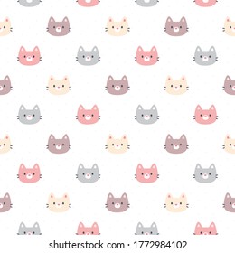 Cute cat seamless background repeating pattern, wallpaper background, cute seamless pattern background