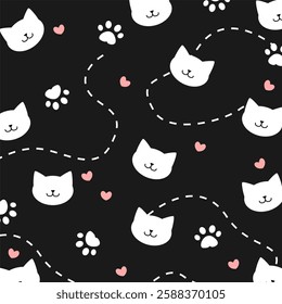 Cute cat seamless patter with high quality resolution. Cat cartoon with paws and heart. Can be used for wallpaper, paper wrapping and print. 