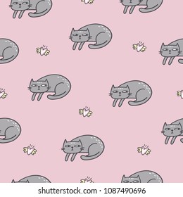 Cute cat seamless pattern. 