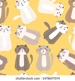 Cute cat seamless pattern background. Vector illustration for fabric and gift wrap design.