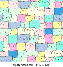 Cute cat seamless pattern background. Vector illustration for fabric and gift wrap paper design.