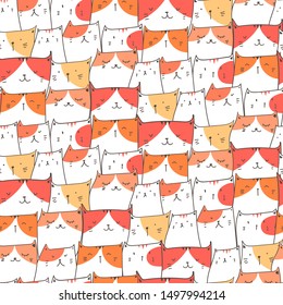 Cute cat seamless pattern background. Vector illustration for fabric and gift wrap paper design.