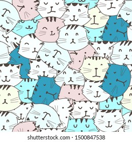 Cute cat seamless pattern background. Vector illustration.