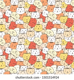 Cute cat seamless pattern background. Vector illustration.