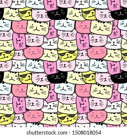 Cute cat seamless pattern background. Vector illustration.