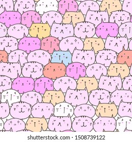 Cute cat seamless pattern background. Vector illustration.