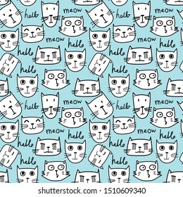 Cute cat seamless pattern background. Vector illustration.