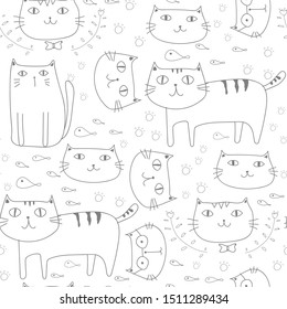 Cute cat seamless pattern background. Vector illustration.