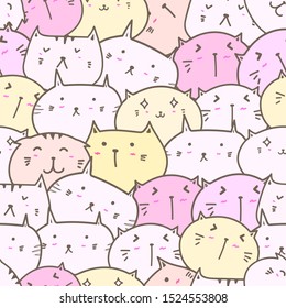 Cute cat seamless pattern background. Vector illustration.