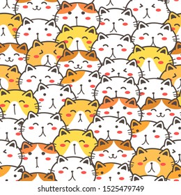 Cute cat seamless pattern background. Vector illustration.